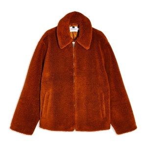 Topman Teddy Bear Coat Jacket Rusty Brown Size XS